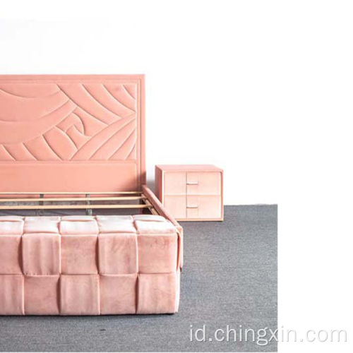 Pink Beludru Bed Fabric Bed Grosir Set Kamar Tidur